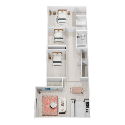 Floor plan for 3 beds, 2 baths, 1210 sqft